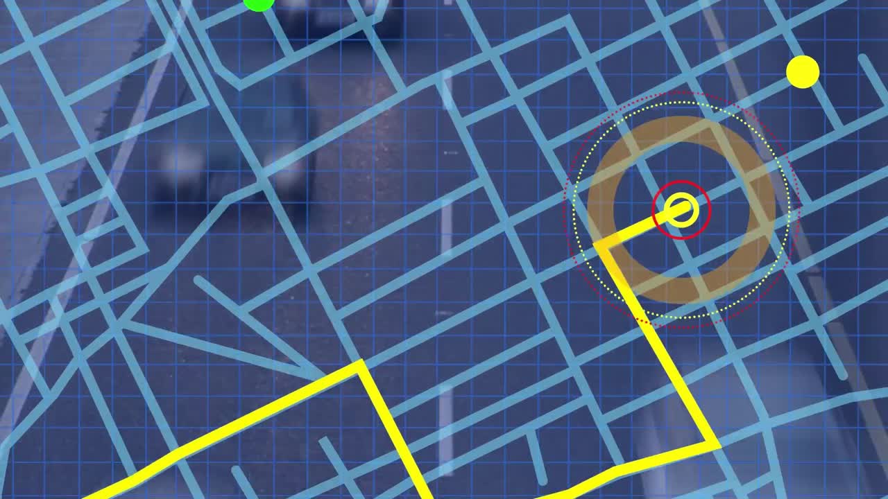 esquema de línea de mapa de navegación gps contra la vista aérea del tráfico de la ciudad