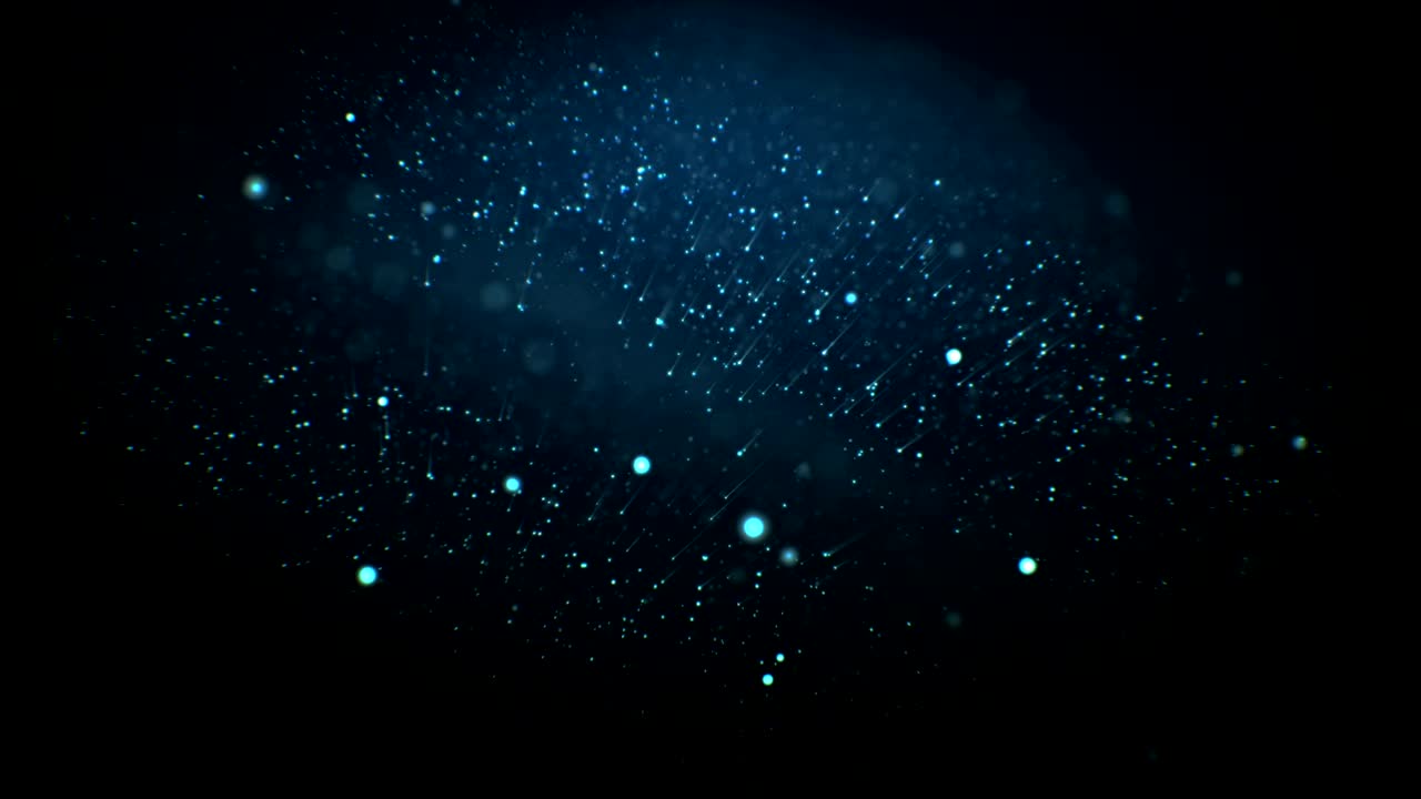 Abstract Particles Flying Away Seamless. Looped 3d Animation of Moving Dust Glowing on Black Background with Bokeh Blur.