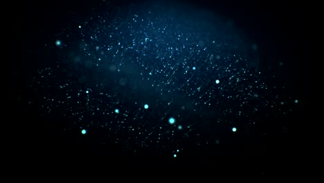 abstract particles flying away seamless. looped 3d animation of moving dust glowing on black background with bokeh blur.