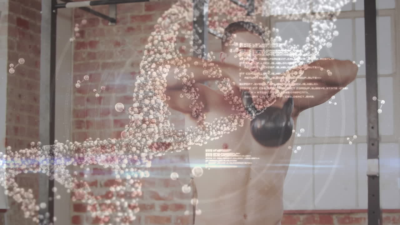 dna와 분자 구조는 케틀벨로 운동하는 건강한 남자의 dna를 분석했습니다.