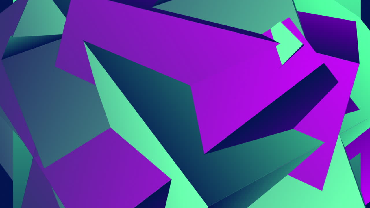 Abstract Geometric Shapes Moving in Vibrant Purple and Green
