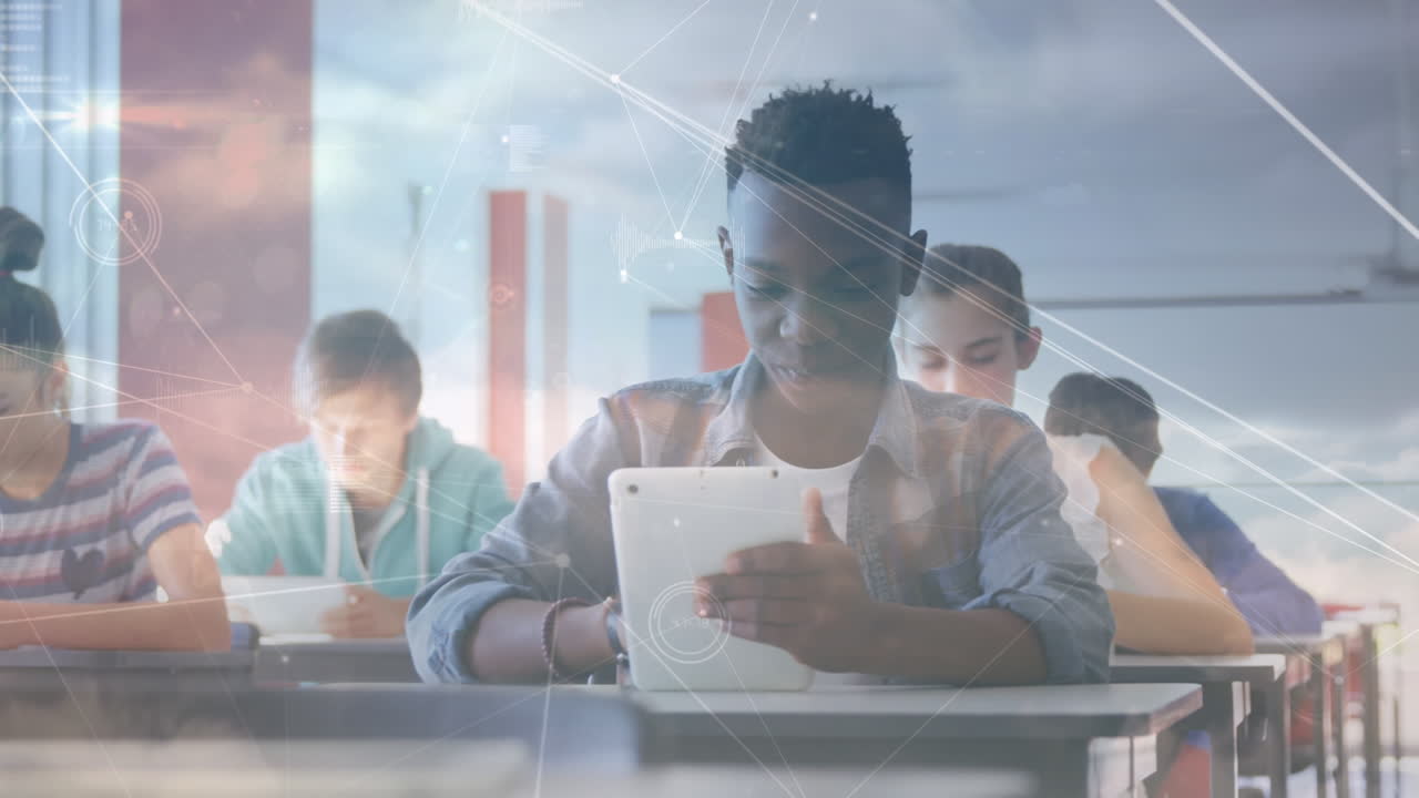 Animation of network of connections over diverse students using tablets