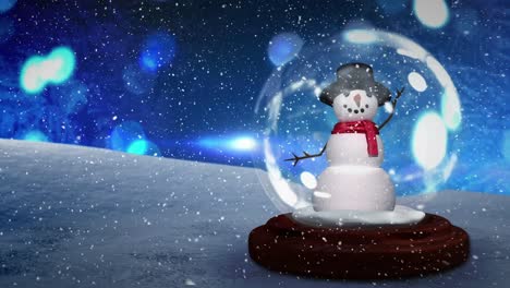 Cute-Christmas-animation-of-snowman-against-bokeh-background-4k