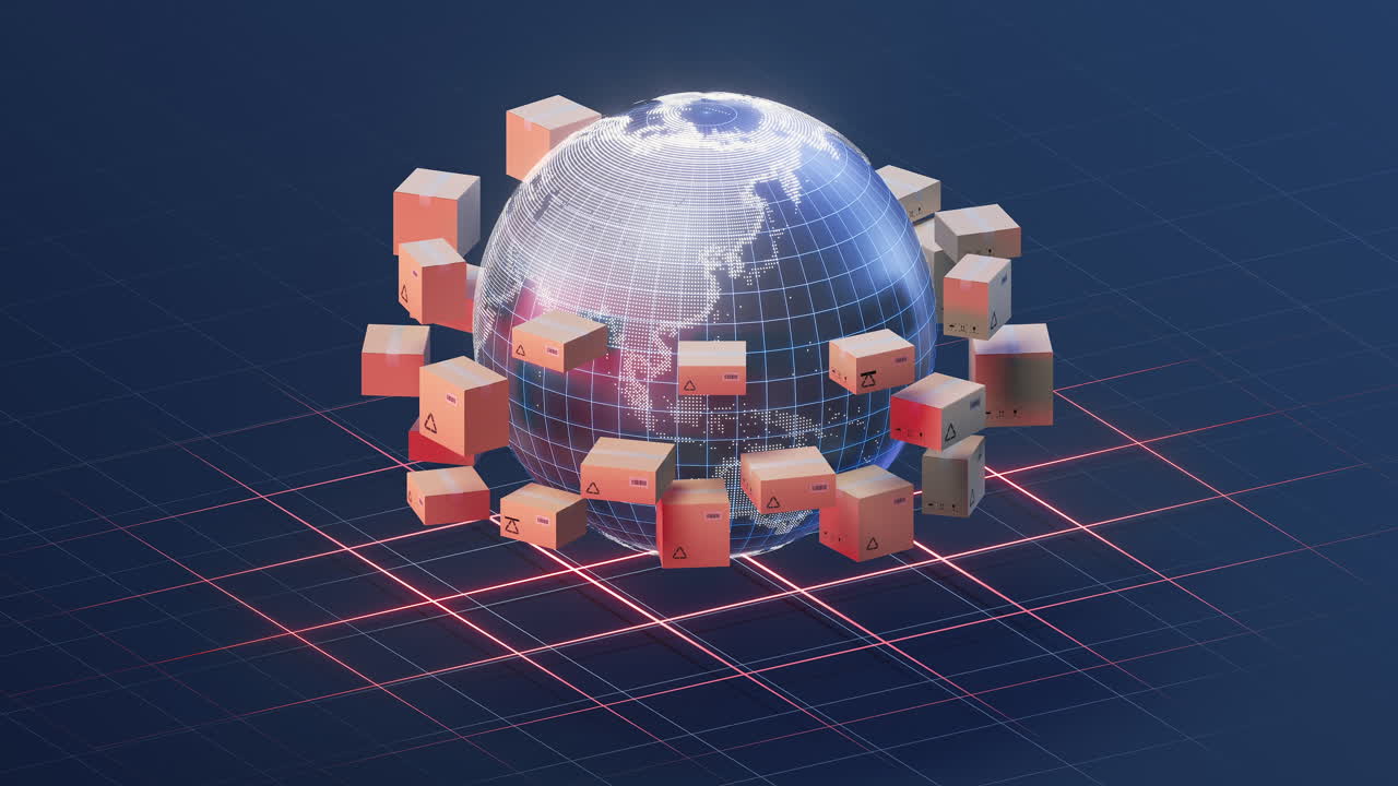 Loop rotation of the earth and commodity logistics, 3d rendering.