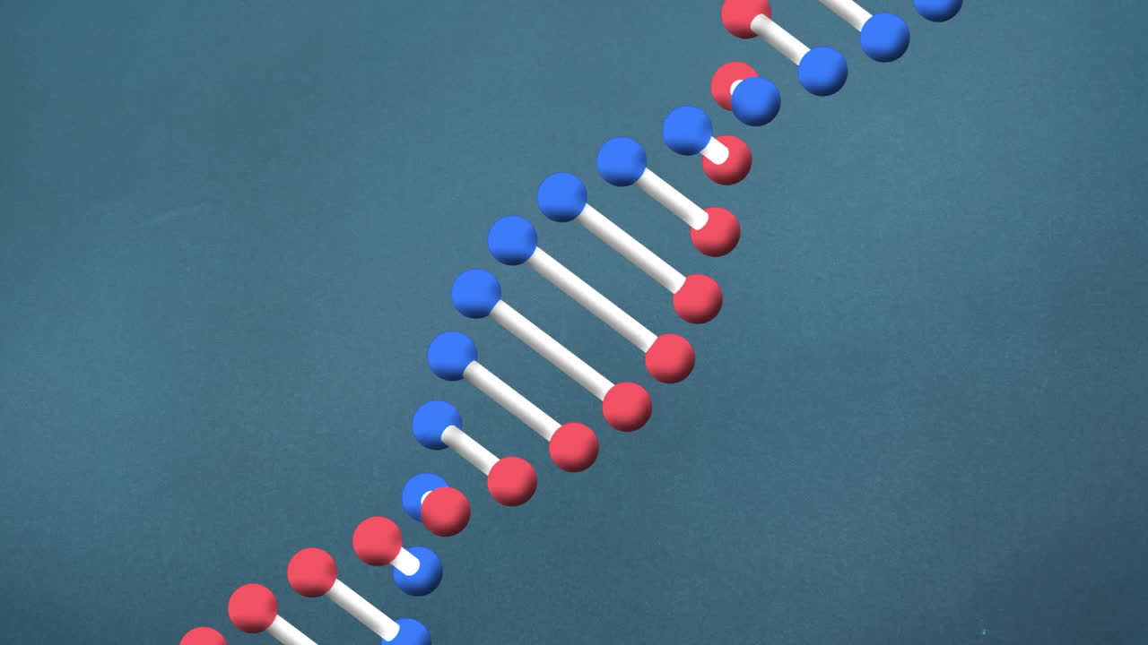 Animazione di filamento di DNA 3D in rotazione su sfondo blu