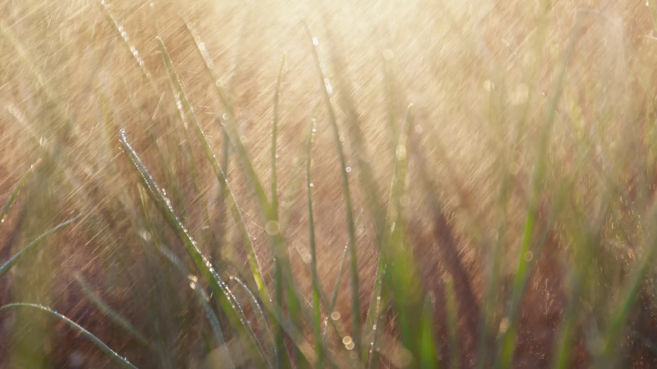Dew-kissed Grass in the Morning Sun