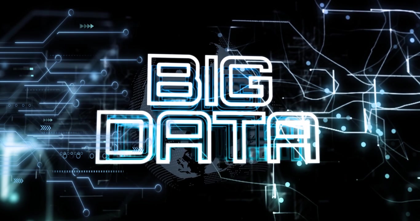 Vertical video: Stylized title forming over globe, circuit pulses revealing BIG DATA for technology
