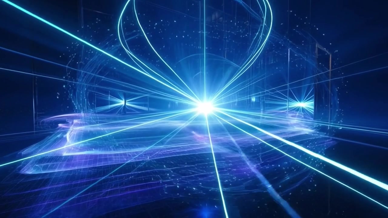 Abstract Digital Light Rays and Glowing Energy Particles in Dark Space