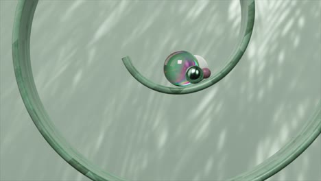 representación 3d abstracta de esferas iridescentes en una espiral verde