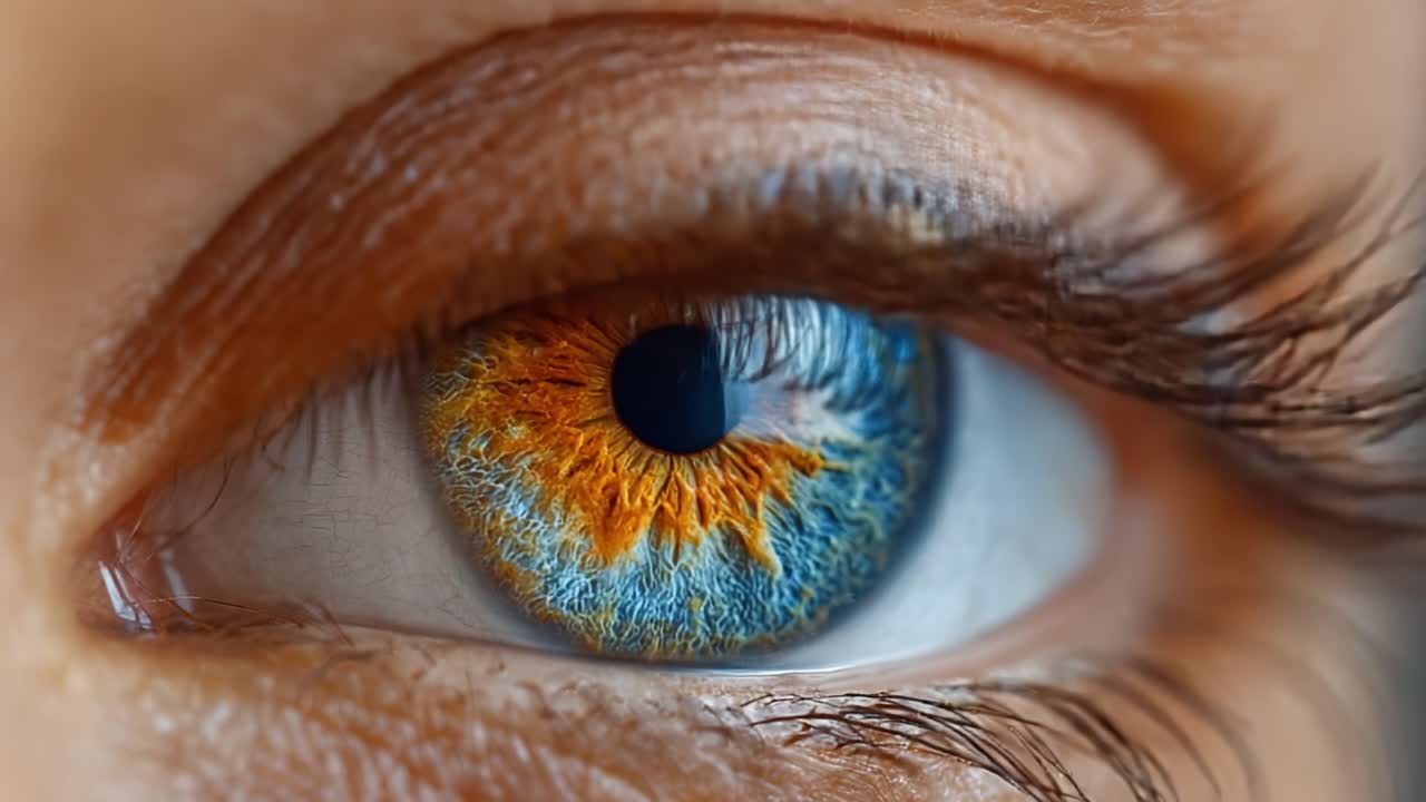 A Captivating Close-Up of an Intricate Human Eye, Showcasing Vibrant Colors and Unique Patterns with a Striking Contrast Between Tones and Textures