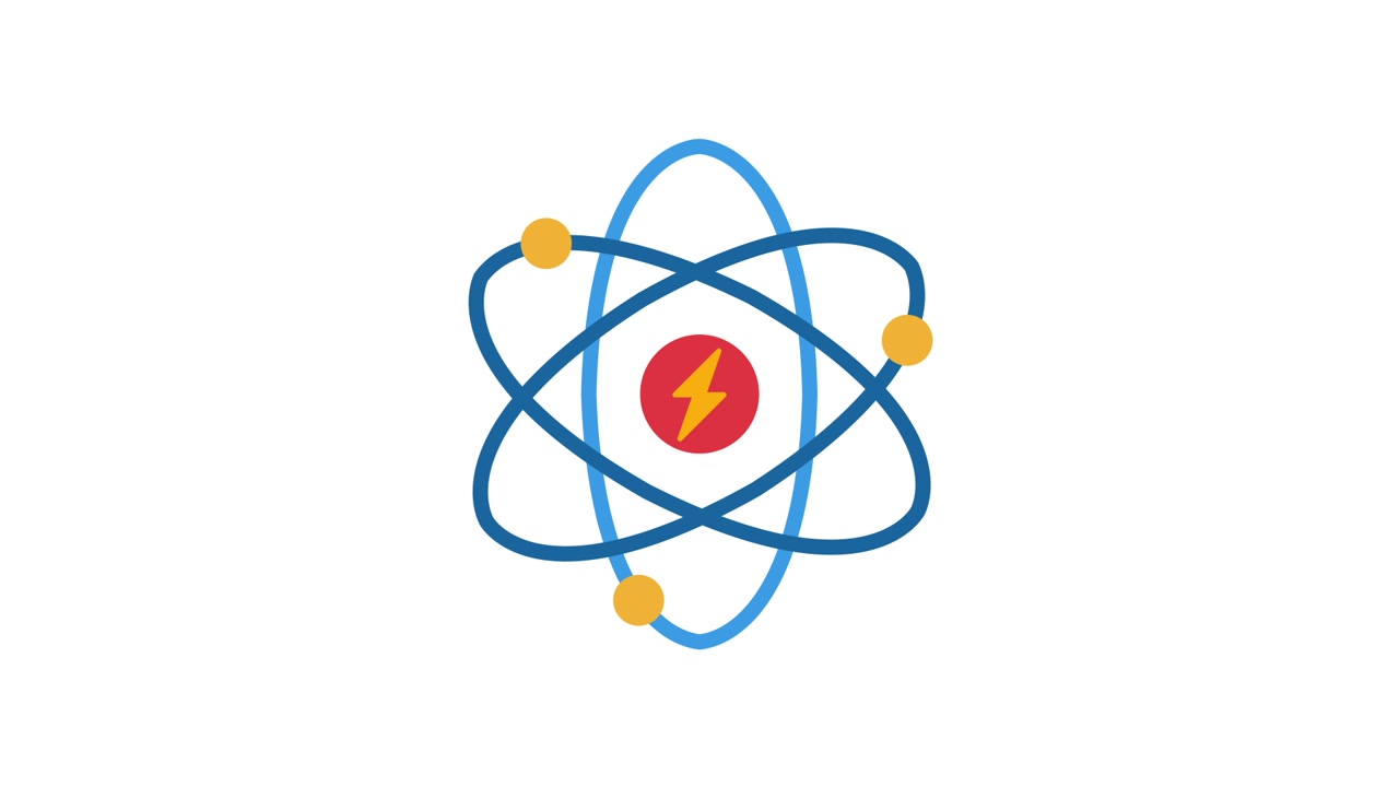 Animated Atom Icon with Lightning Bolt Energy Symbol