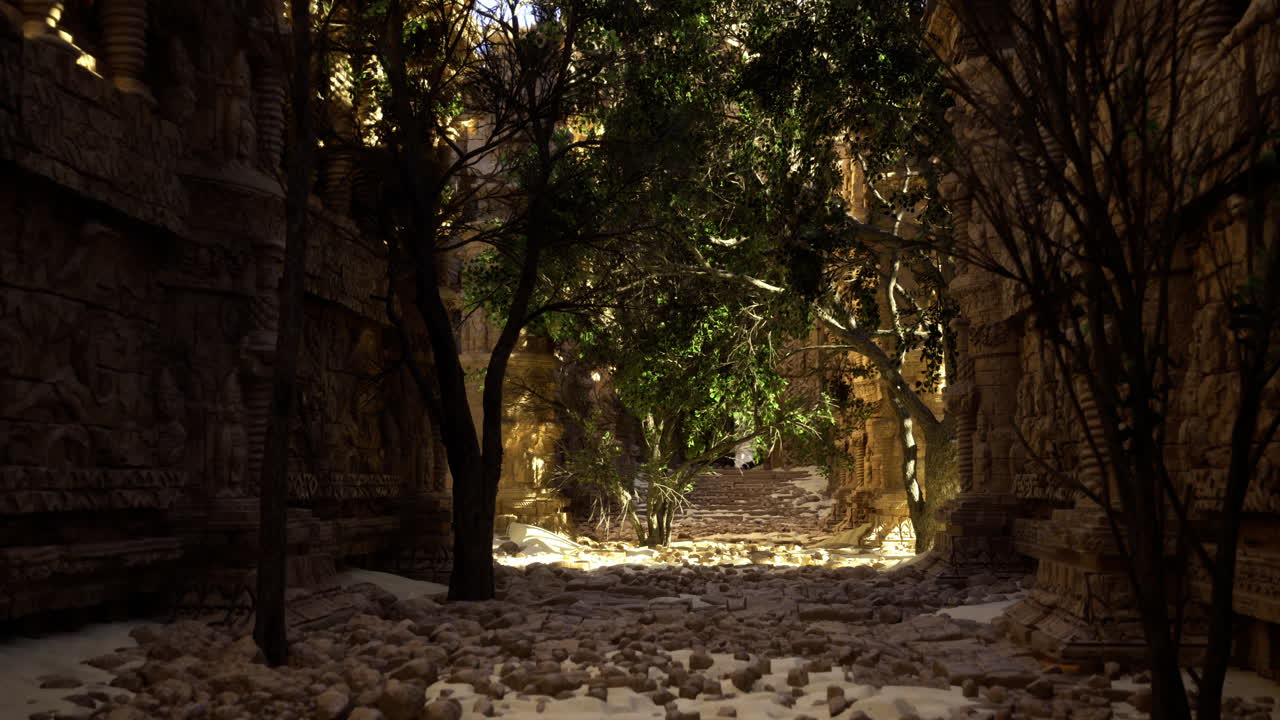 Esplorare antiche rovine immerse in una vegetazione lussureggiante in un ambiente sereno