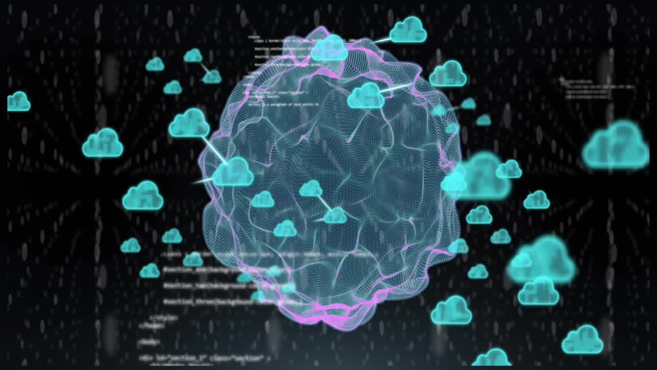 Cloud computing en dataverwerking animatie op een digitale achtergrond