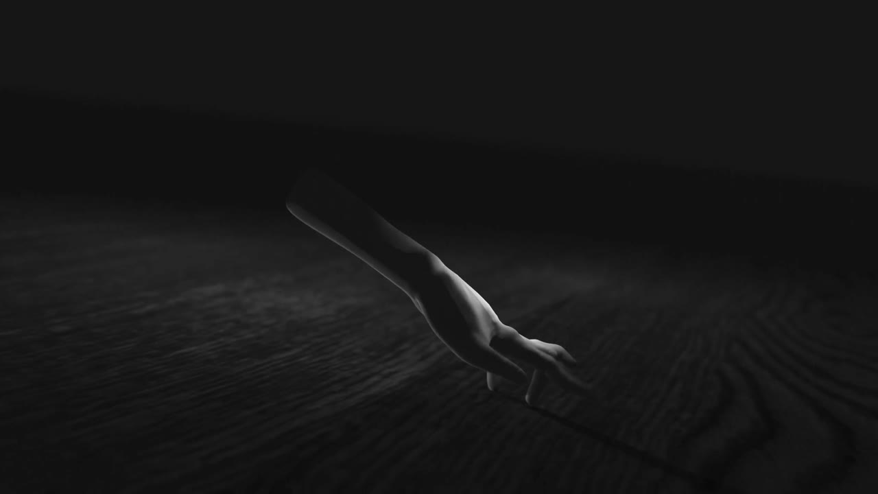 Animazione di una mano che cammina nello spazio buio
