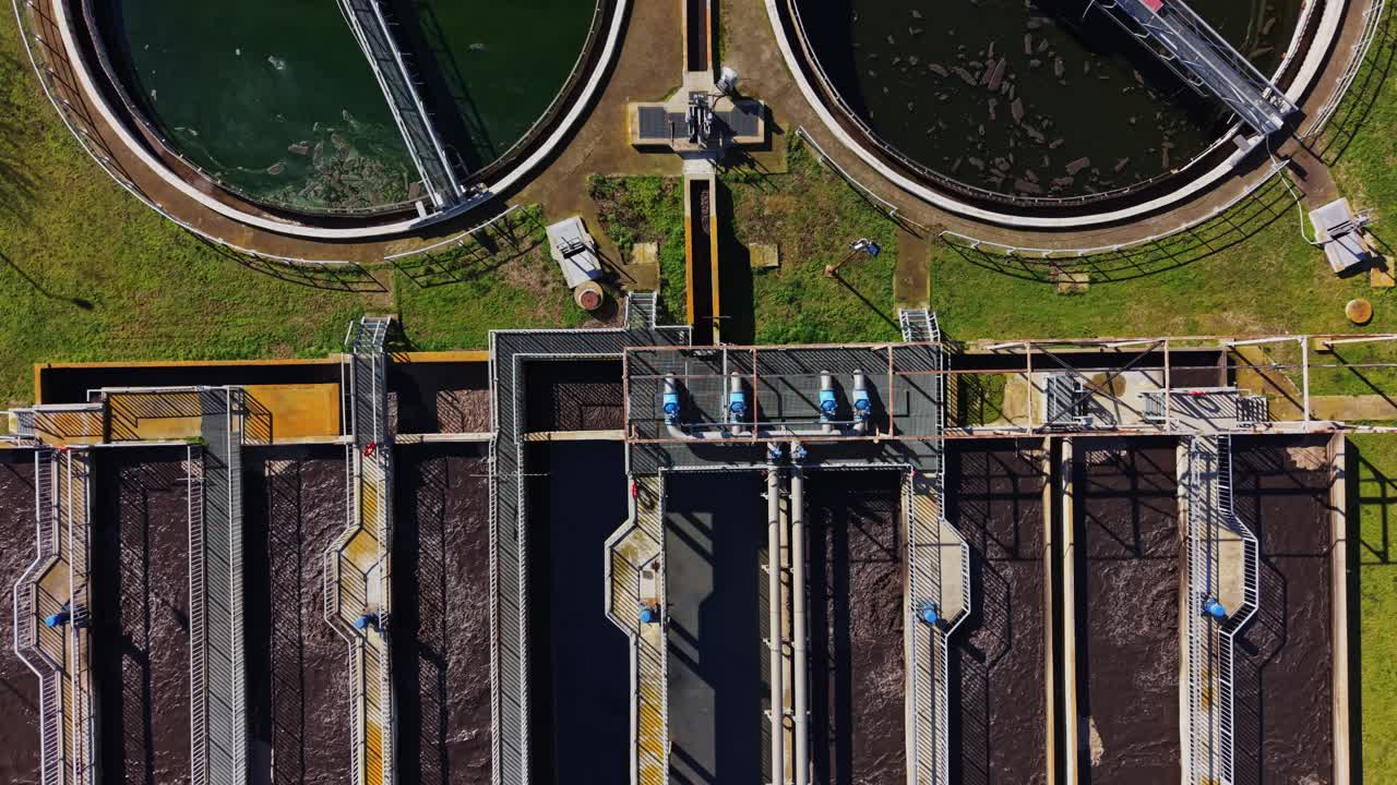 Wastewater treatment facility with aeration tanks in daytime