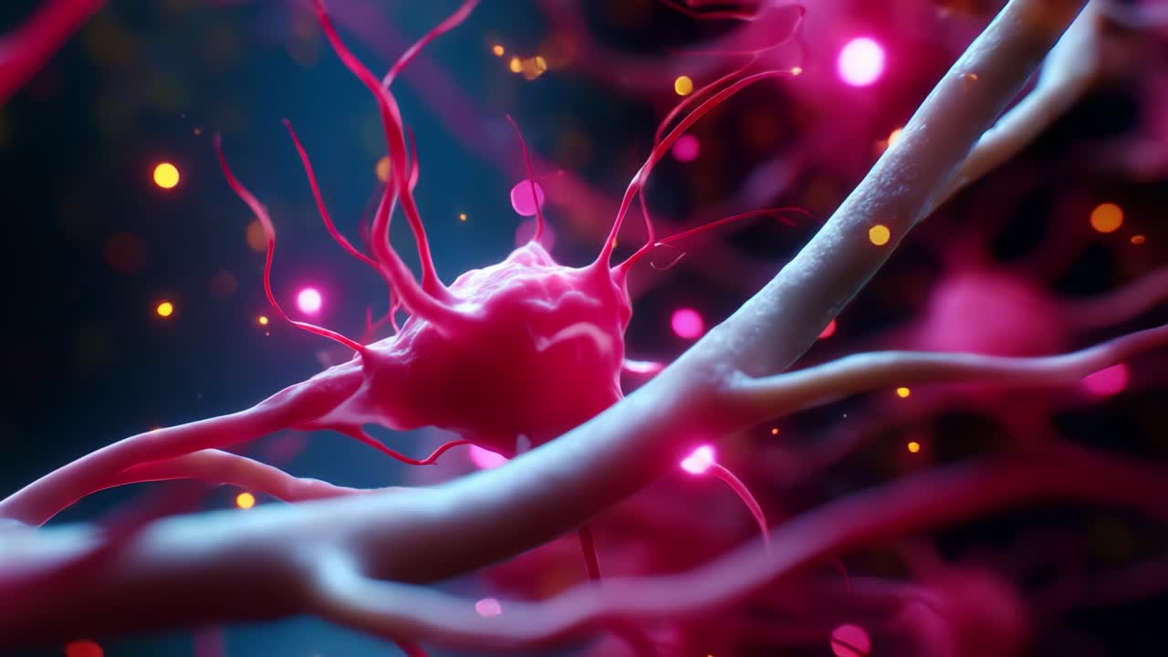 Intricate Neuronal Network: A Stunning Visualization of Neurons Interacting within a Vibrant Microscopic Landscape Highlighting the Complex Structure and Function of Neural Cells in Action