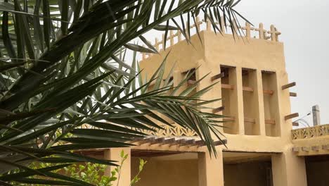 mono-color-minimal-bohemian-traditional-architecture-design-tropical-marine-ocean-climate-rural-life-countryside-Qeshm-island-palm-dates-tree-backyard-windcatcher-building-with-local-symbol-decoration