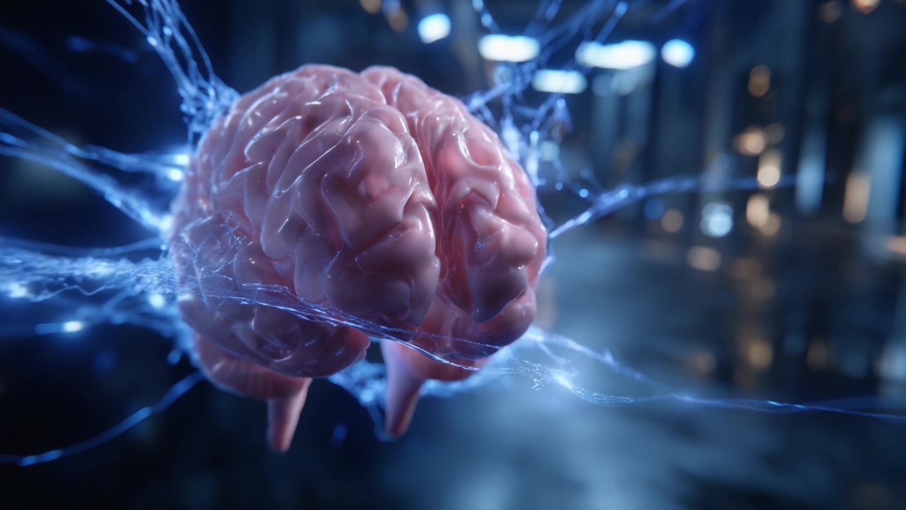 A Stunning Visualization of the Human Brain with Electric Neural Connections Highlighting Its Complexity and Functionality in a Digital Environment