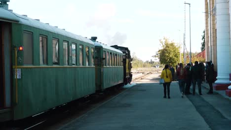 The-old-train-travels-on-the-railway-tracks