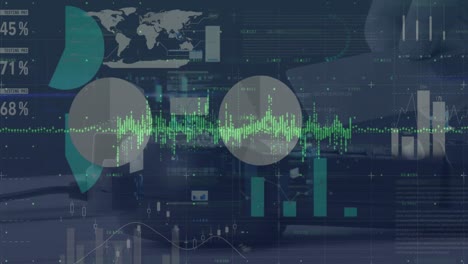 Animation-of-graphs-and-charts-processing-data-over-hand-holding-credit-card-on-black-background