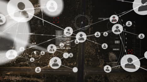 animación de la red de conexiones con iconos sobre el paisaje urbano