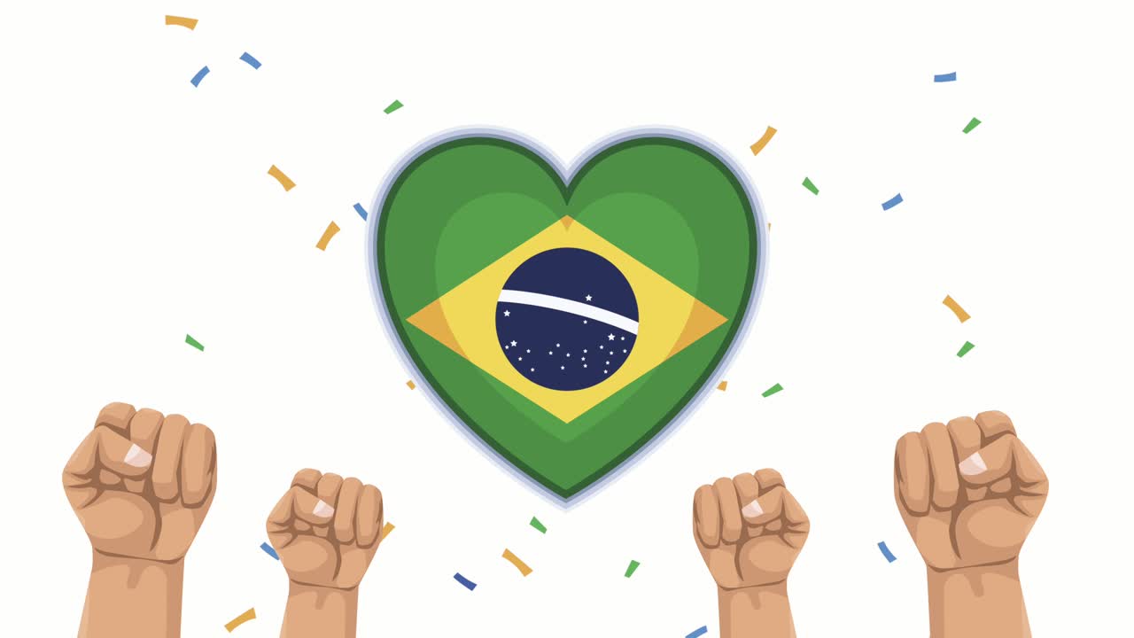 animación del día de la independencia de brasil con las manos y el corazón de los luchadores