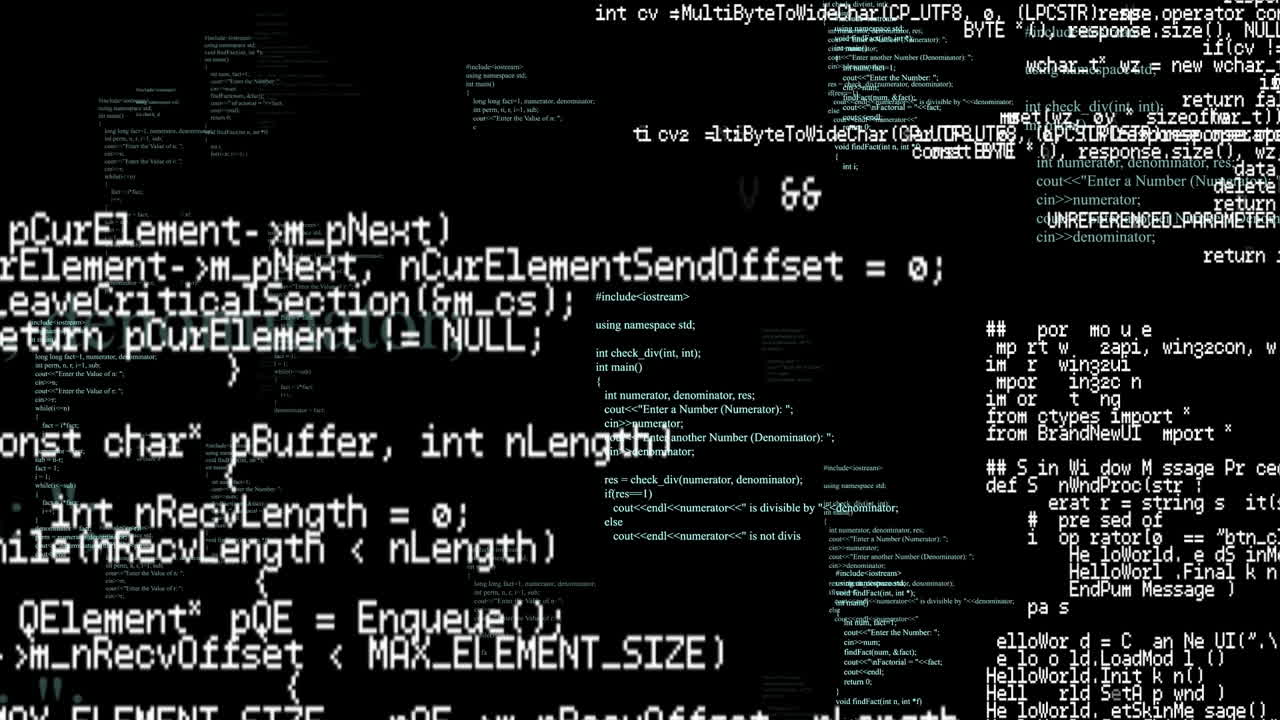 Animation of data processing on black background