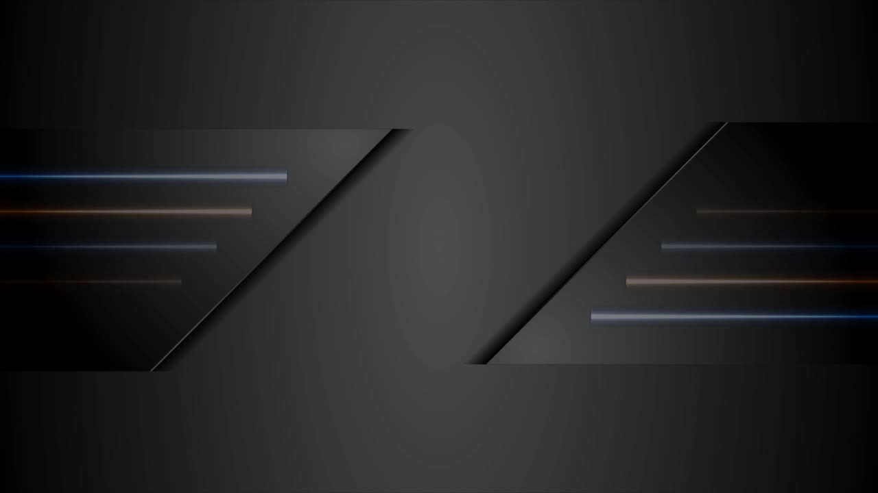 Black tech abstract motion design with blue and orange neon glowing light