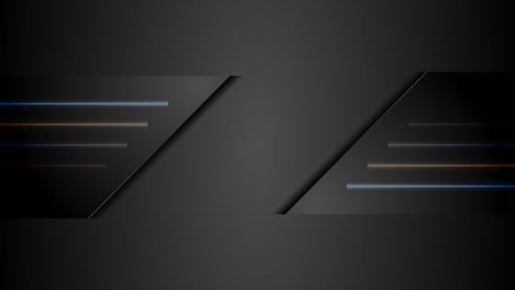 black tech abstract motion design with blue and orange neon glowing light
