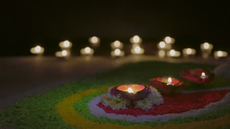 traditional diya lamps lit during diwali celebration