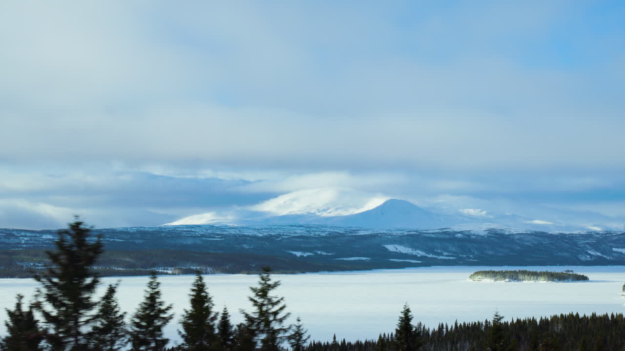 Wide drone shot of the majestic Åreskutan in Sweden