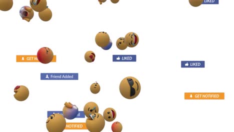 animación de iconos y emojis de redes sociales que caen sobre un fondo blanco