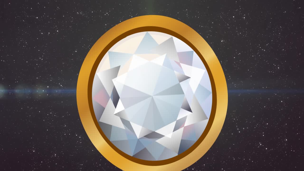 꽃 위에 다이아몬드와 빛으로 검은 바탕의 금 우표의 애니메이션