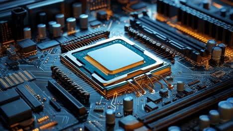 close-up of a computer motherboard with a central processing unit (cpu)
