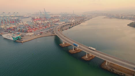 static shot of algeciras, shipping harbour industrial transportation cargo at day time, spain