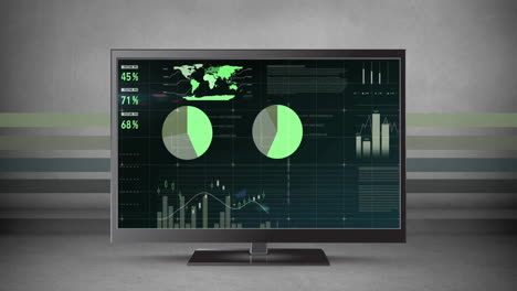 animation of digital data processing over computer screen on grey background