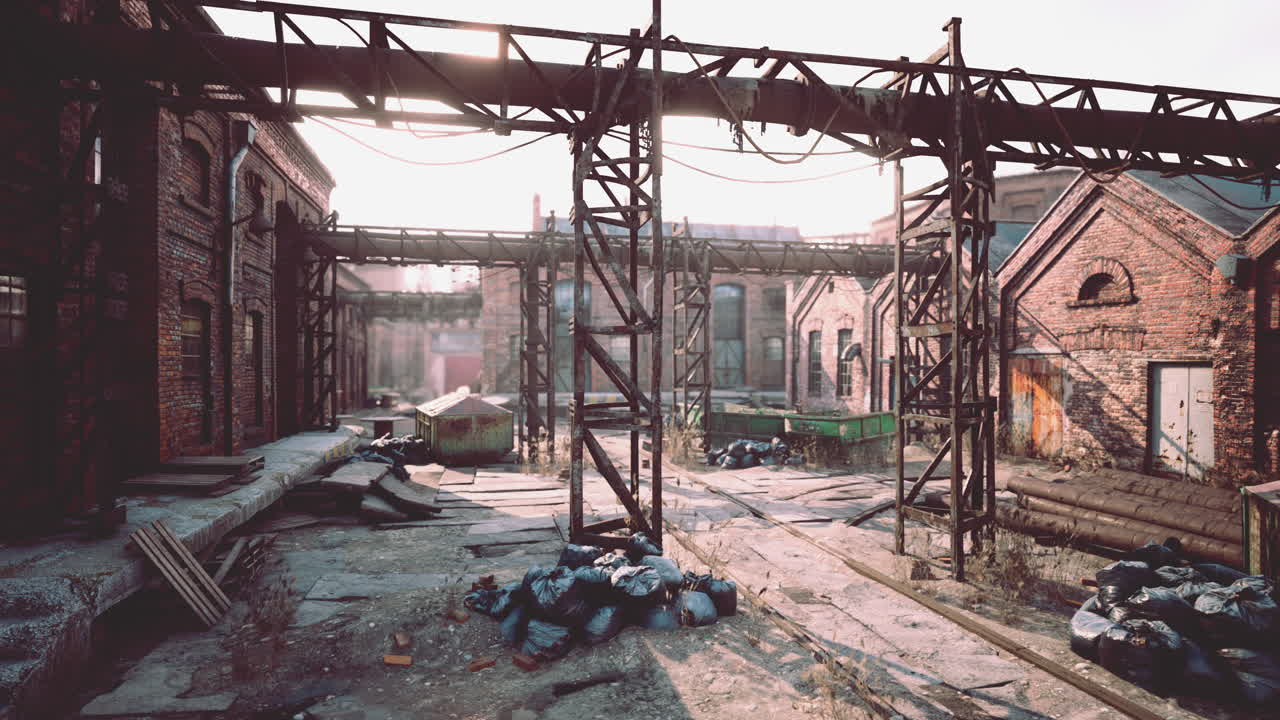 버려진 공업 건물에 판이 붙어있어요