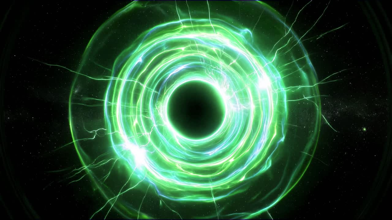 Dynamisk grønn og blå energiportal som utvides i rommet