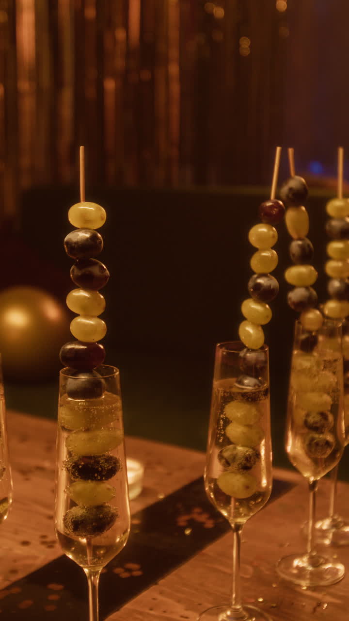 Champagne Glasses with Grape Skewers