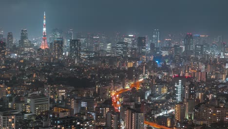 Wunderschöner-Nacht-Zeitraffer-Von-Tokio,-Japan