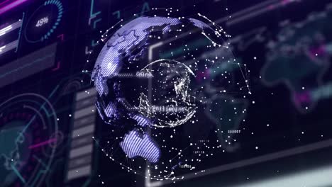 animation of glowing global network over interface processing data