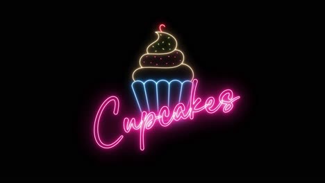 neon signs of cupcakes flickering on and off