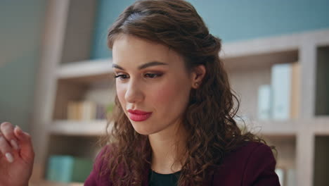 excited businesswoman receiving news closeup. happy woman working in office