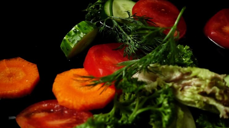 Falling of the cut vegetables. Slow motion