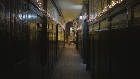 the old wood-clad hallway of a building