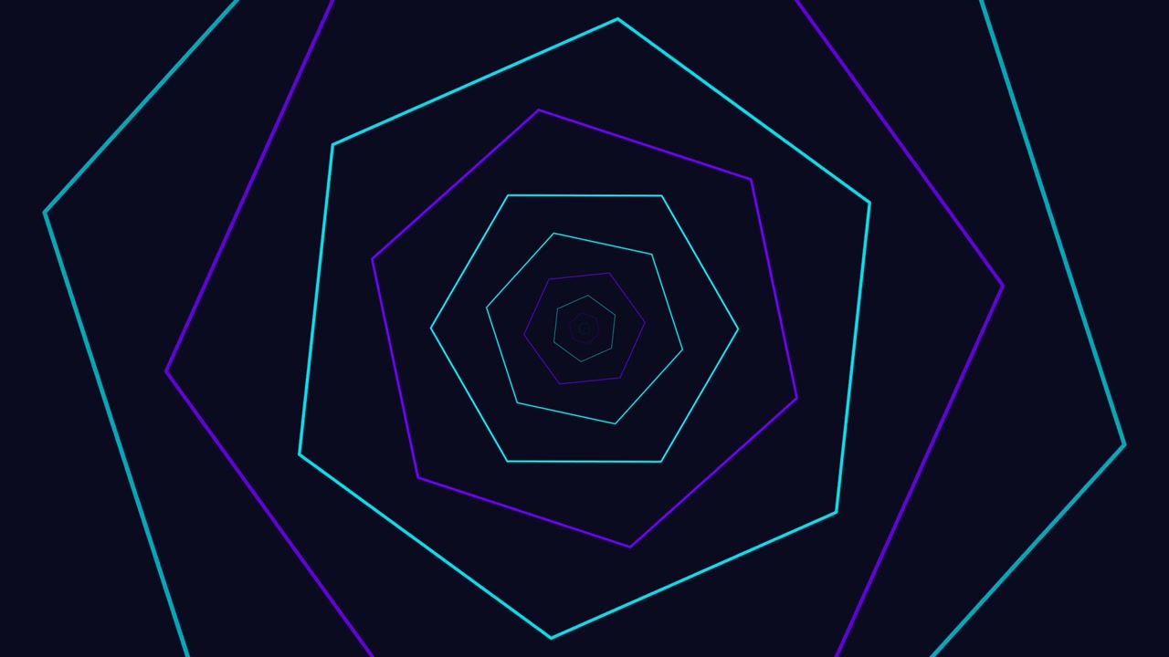 Abstract Tunnel of Glowing Neon Hexagons