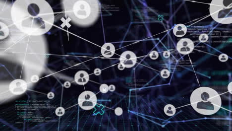 animación de la red de conexiones con personas iconos y procesamiento de datos