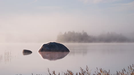 autumn stillness, mist, rock, solitude, copy space, peaceful