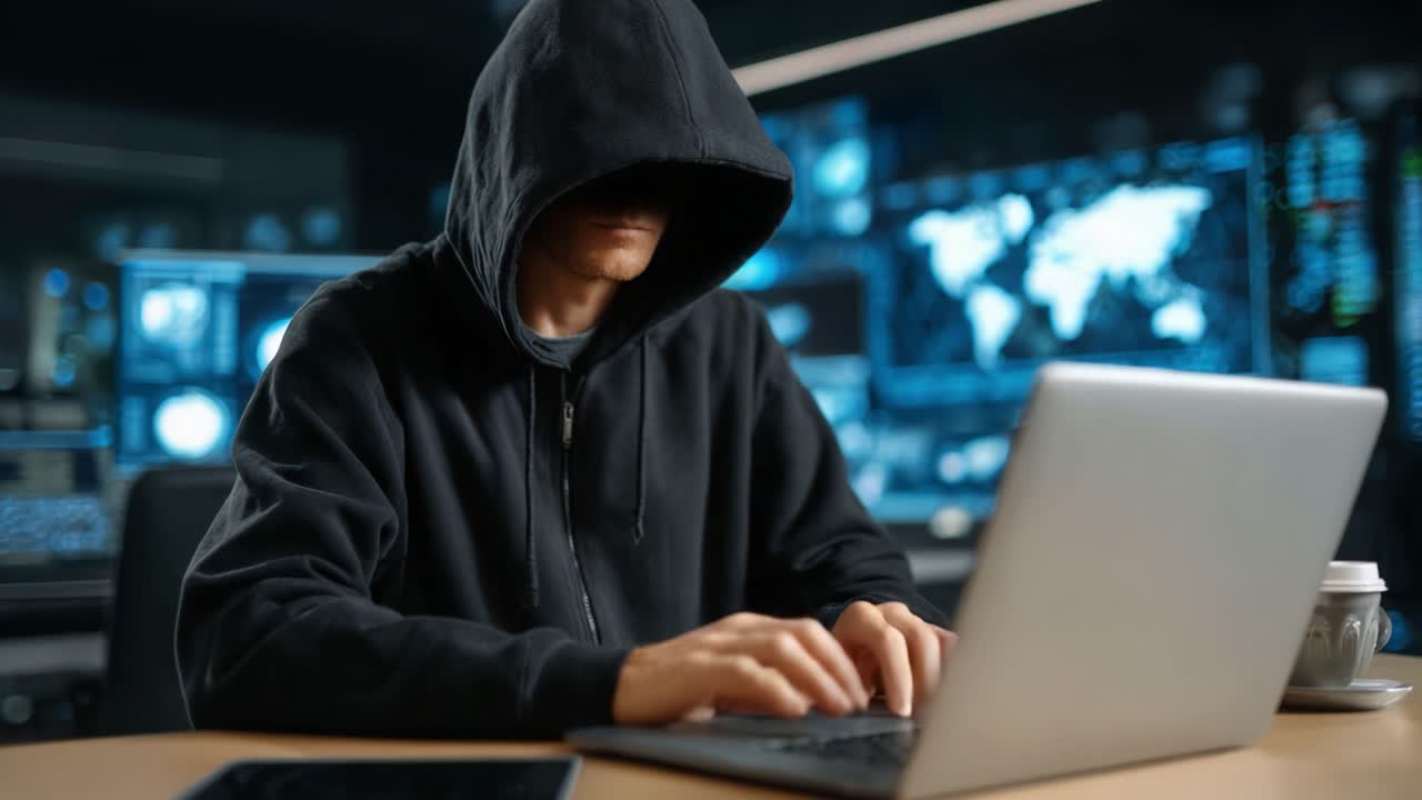 A Mysterious Figure Engaged in Cyber Activities: Exploring the Shadows of Digital Intrusion and Modern Technology in an Enigmatic Setting