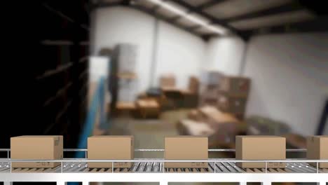 animation of cardboard boxes on conveyor belt in warehouse